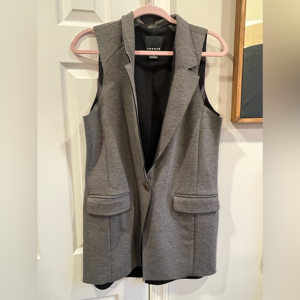 Long Vest Cardigan Gray & Black with front button